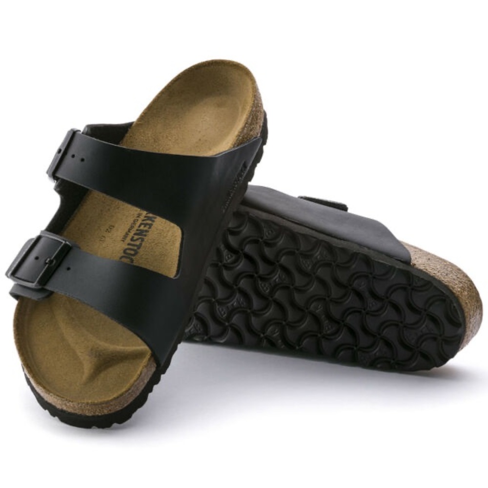 Birkenstock’s black real leather two strap sandals